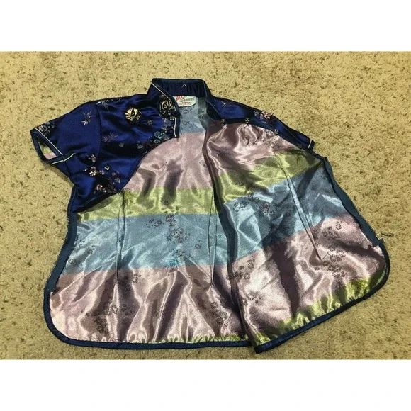 Authentic SOLZ SQUIRREL size 6 Girls Top/Pants BLUE SATIN Oriental Asian SET Z21 - Picture 3 of 12